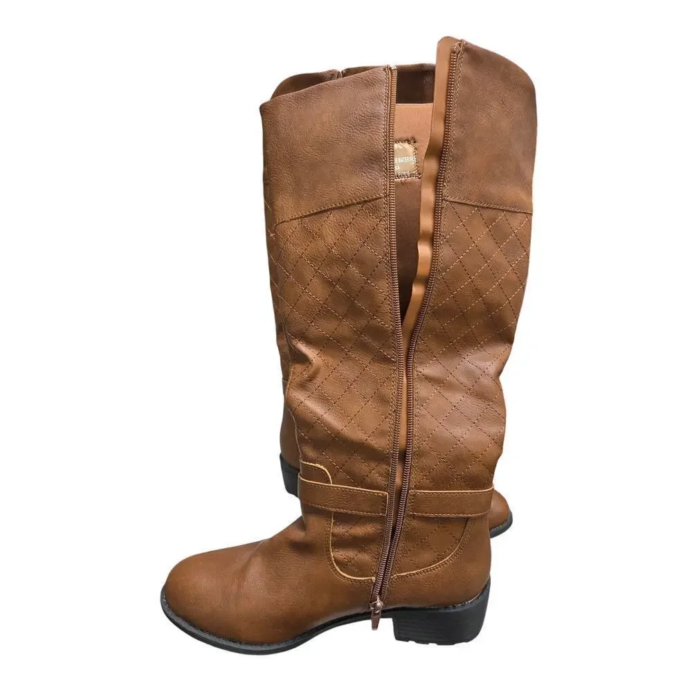 St. John’s Bay Brown Leather Knee-High Boots Quilted Lined Zip NWOT 9.5